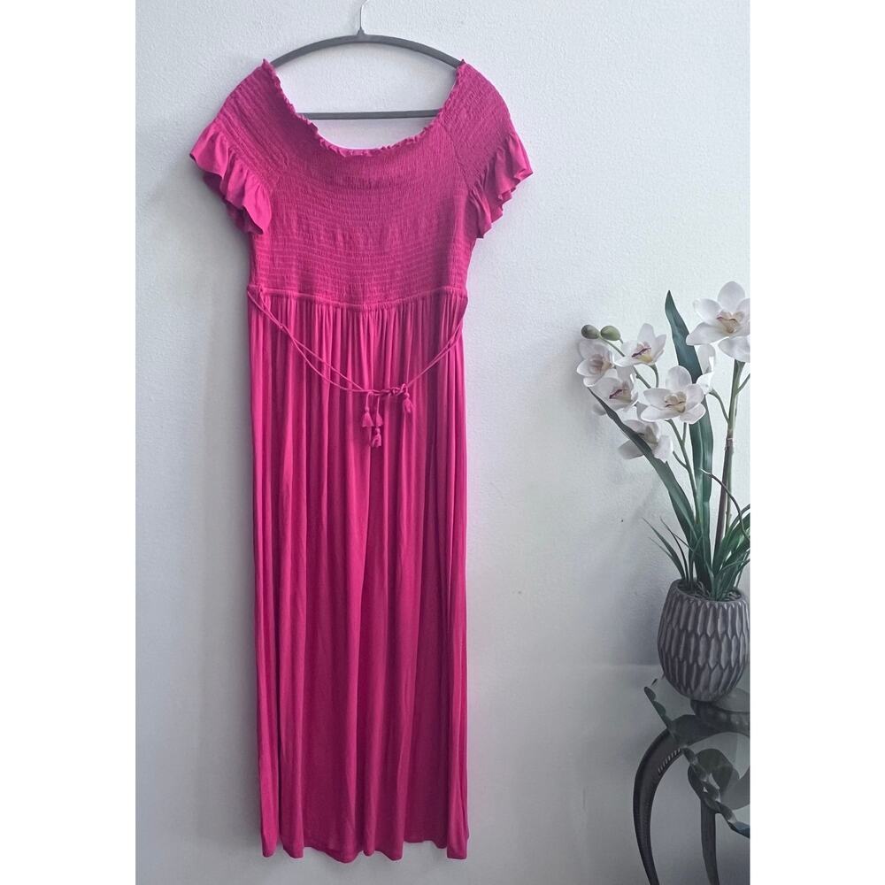 Women's Off-the-Shoulder Pink Smocked‎ Maxi Dress Gap Maternity Size Medium